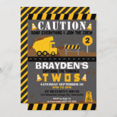 ダンプトラックパーティー招待状 2歳の誕生日 招待状 (正面/裏面)