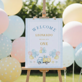ダンプトラックボーイの1歳の誕生日パーティーウェルカム ポスター