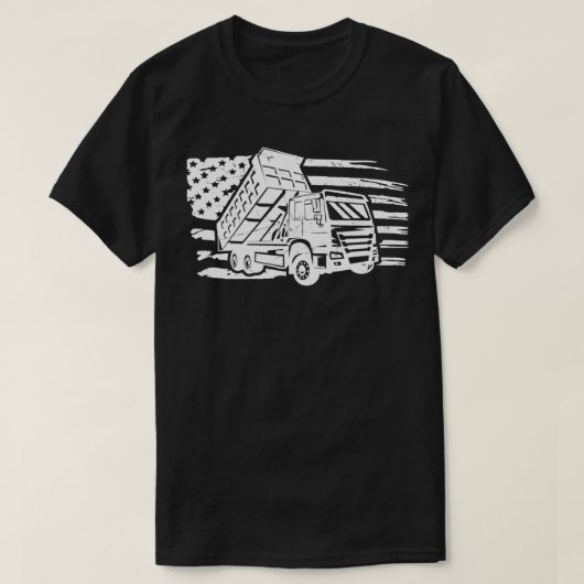 ダンプトラックレトロアメリカ国旗のヴィンテージ建築 Tシャツ (デザイン正面)