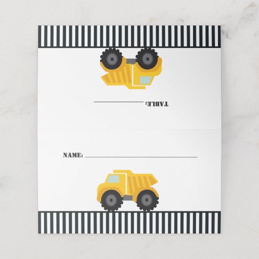 ダンプトラック建築ストライプの誕生日 プレイスカード (外部開封)