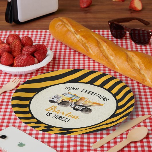 ダンプトラック建築ゾーン誕生日紙プレート ペーパープレート (ピクニック)