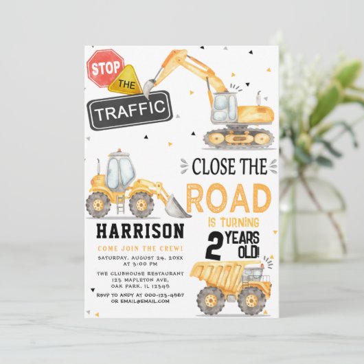 ダンプトラック建築テーマパーティー誕生日 招待状 (スタンド正面)