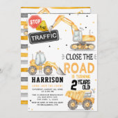 ダンプトラック建築テーマパーティー誕生日 招待状 (正面/裏面)