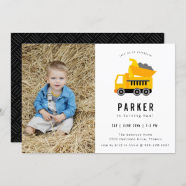 ダンプトラック建築テーマフォト誕生日 招待状