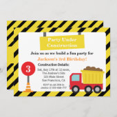 ダンプトラック建築テーマ誕生日パーティー 招待状 (正面/裏面)