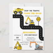 ダンプトラック建築テーマ誕生日 招待状 (正面)