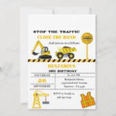 ダンプトラック建築テーマ誕生日 招待状 (正面)