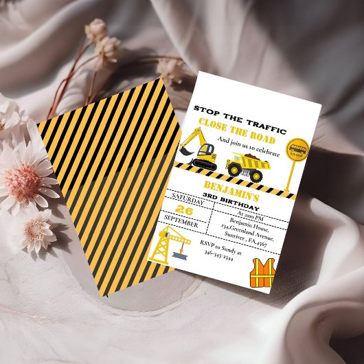 ダンプトラック建築テーマ誕生日 招待状
