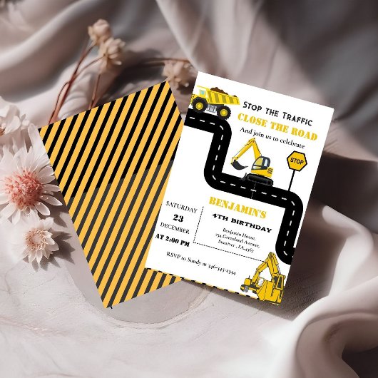 ダンプトラック建築テーマ誕生日 招待状