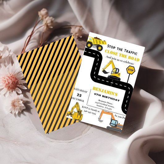 ダンプトラック建築テーマ誕生日 招待状
