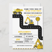 ダンプトラック建築テーマ誕生日 招待状 (正面)