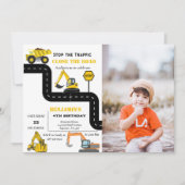 ダンプトラック建築テーマ誕生日 招待状 (正面)