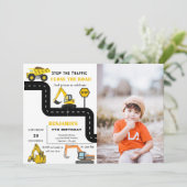 ダンプトラック建築テーマ誕生日 招待状 (スタンド正面)