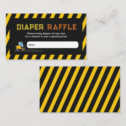 ダンプトラック建築ベビーシャワーおむつラッフル エンクロージャーカード (正面/裏面)