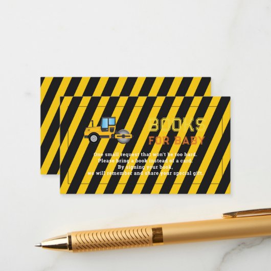 ダンプトラック建築ベビーシャワーブックベビー エンクロージャーカード (正面/裏面インサイチュ)