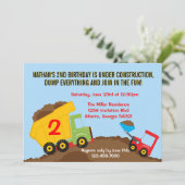 ダンプトラック建築ボーイバースデーパーティー 招待状 (スタンド正面)