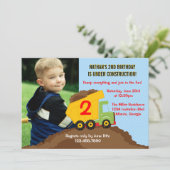 ダンプトラック建築男の子の誕生日パーティー写真 招待状 (スタンド正面)