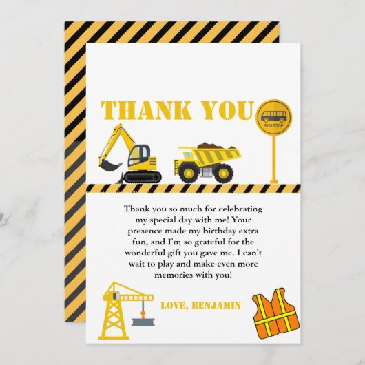 ダンプトラック建築誕生日サンキューカード 招待状 (正面/裏面)