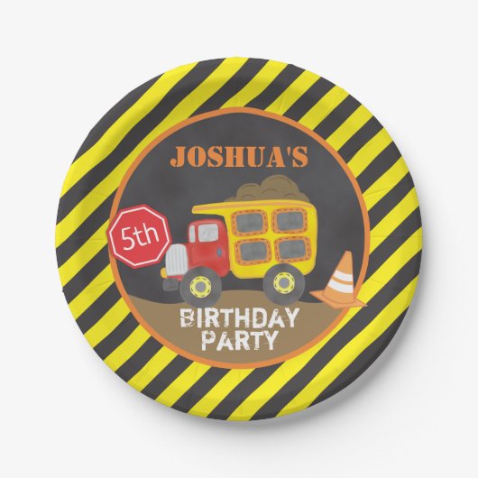 ダンプトラック建築誕生日パーティー ペーパープレート (正面)
