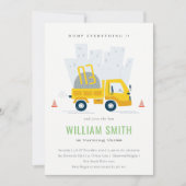 ダンプトラック建築車両子供の誕生日 招待状 (正面)