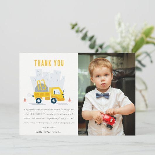 ダンプトラック建築車写真誕生日 サンキューカード (スタンド正面)