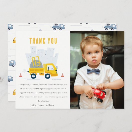 ダンプトラック建築車写真誕生日 サンキューカード (正面/裏面)