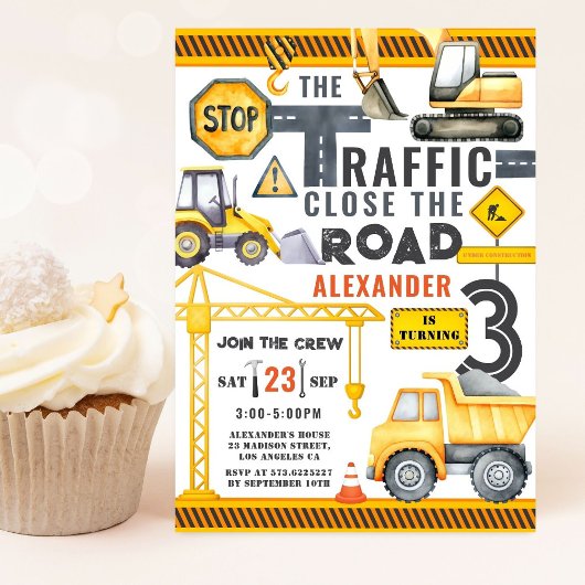 ダンプトラック建築3rd誕生日パーティー招待 招待状