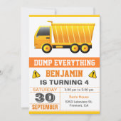 ダンプトラック建設子供の誕生日パーティー 招待状 (正面)