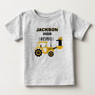 ダンプトラック建設男子ファーストバースデー ベビーTシャツ