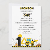 ダンプトラック建設男子誕生日パーティー 招待状 (正面)