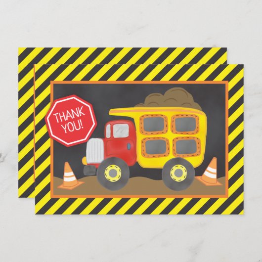 ダンプトラック建設誕生日パーティー感謝カード サンキューカード (正面/裏面)