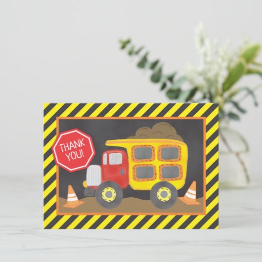 ダンプトラック建設誕生日パーティー感謝カード サンキューカード (スタンド正面)