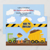 ダンプトラック建設 誕生日 フラット インビテーション (正面/裏面)