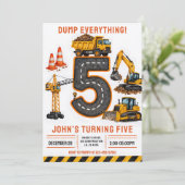 ダンプトラック掘削機5歳の誕生日 招待状 (スタンド正面)