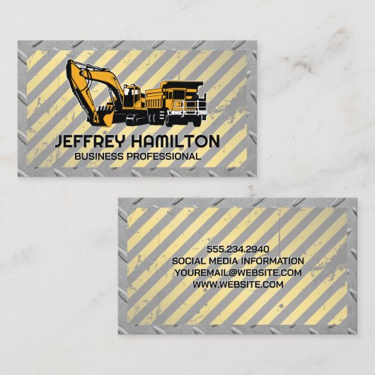 ダンプトラック掘削機 |鉄鋼 |注意 名刺 (正面/裏面)