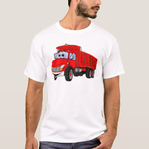 ダンプトラック3車軸赤い漫画 Tシャツ
