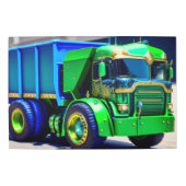 ダンプトラック、ダンプトラック、青と緑のダンプトラック メタルプリント (正面)