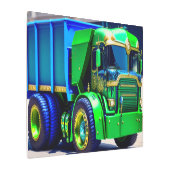 ダンプトラック、ダンプトラック、青と緑のダンプトラック メタルプリント (アングル)