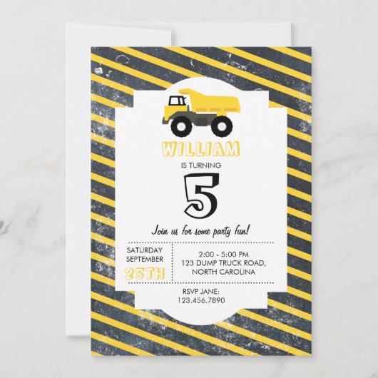 ダンプトラック 建設トラック 誕生日 招待状 (正面)