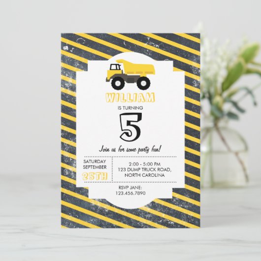 ダンプトラック 建設トラック 誕生日 招待状 (スタンド正面)