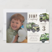 ダンプ全開!ごみ収集車フォト3歳の誕生日 招待状 (正面)
