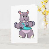 ダンベルでボディビルをするカバ カード (黄色い花)