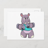 ダンベルでボディビルをするカバ ポストカード (正面/裏面)