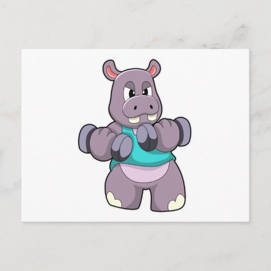 ダンベルでボディビルをするカバ ポストカード (正面)