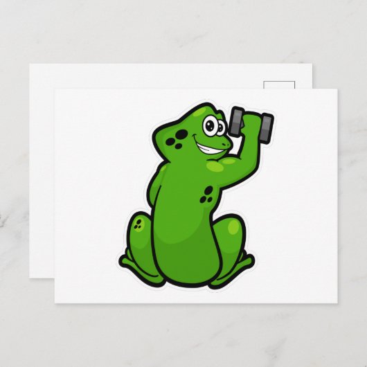 ダンベルで筋トレするカエル ポストカード (正面/裏面)