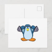 ダンベルで筋トレするペンギン ポストカード (正面/裏面)