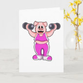 ダンベルで筋トレする豚 カード (黄色い花)