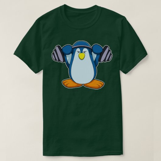 ダンベルとのボディビルでペンギン Tシャツ (デザイン正面)