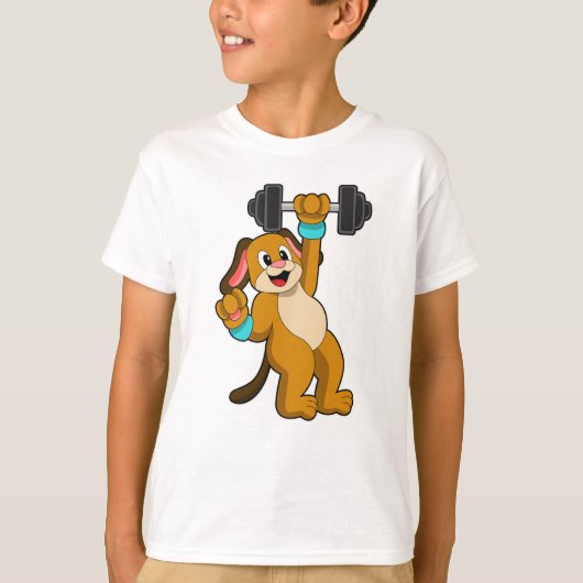ダンベルとの強さの訓練を受けた犬 Tシャツ (正面)