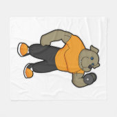 ダンベルとフィットネスの犬 フリースブランケット (正面(横))